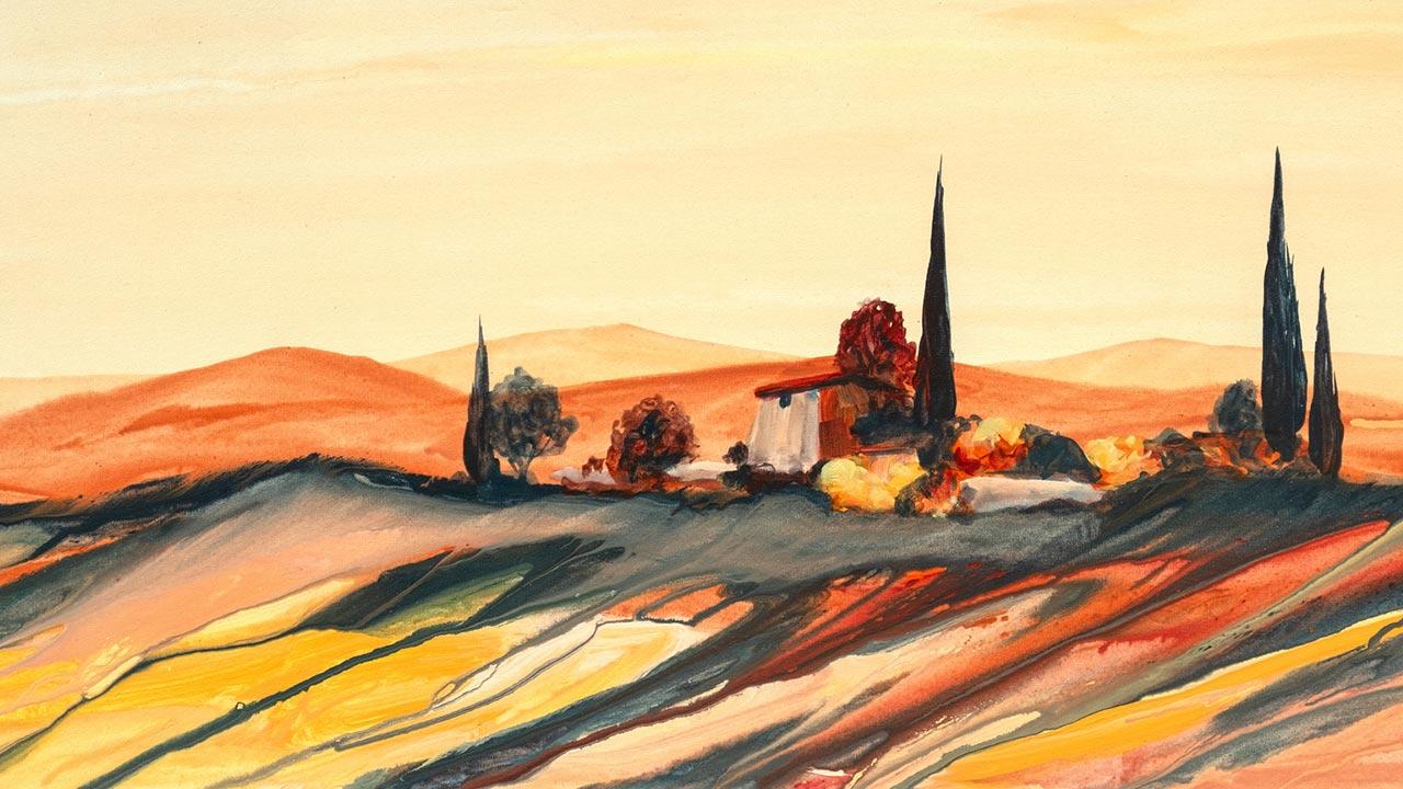 Einstieg in die Hobby-Malerei: Acrylfarben / Toskana Landschaft mit Haus 