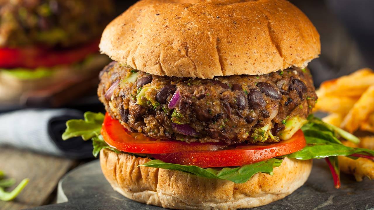 Portobello-Burger Rezepte / Vegane hausgemachte Portabello Pilz Black Bean Burger
